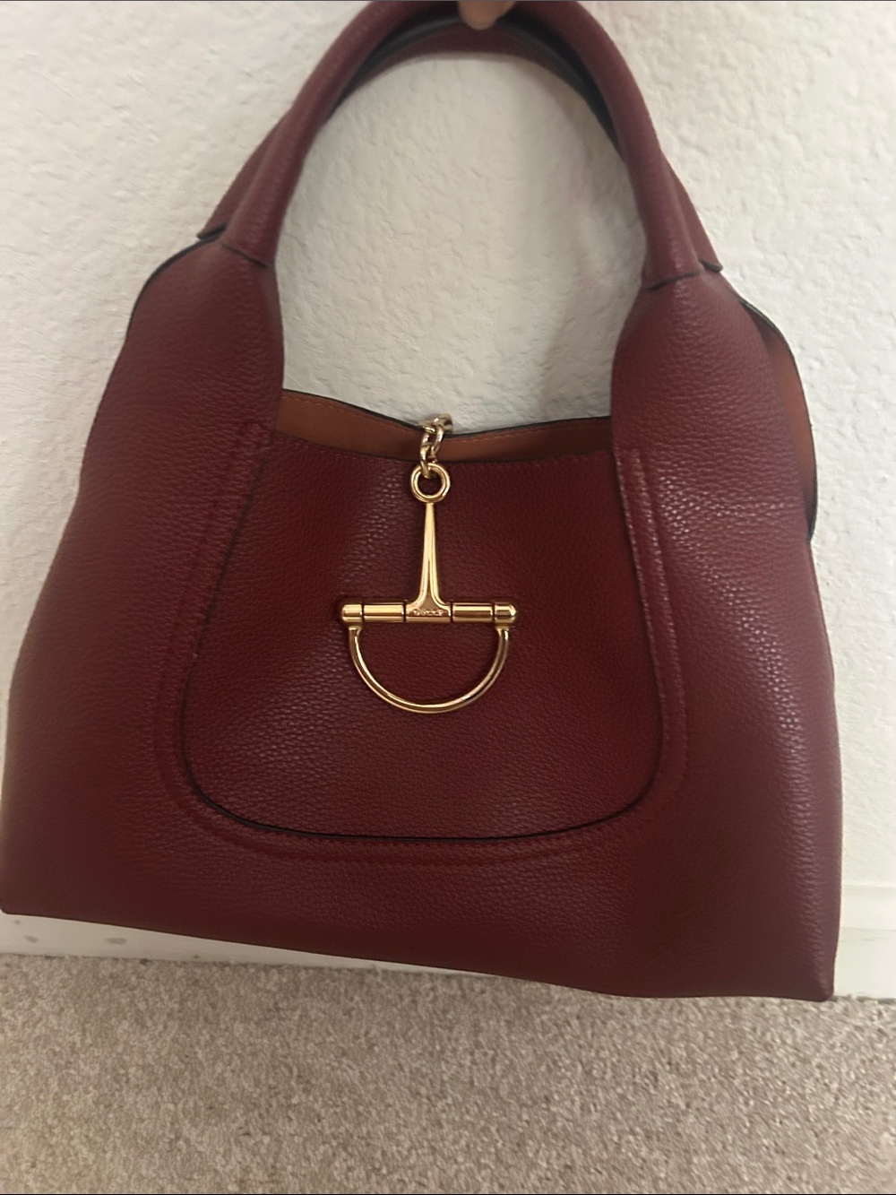 Burgundy Leather Logo Tag with Gold Foil